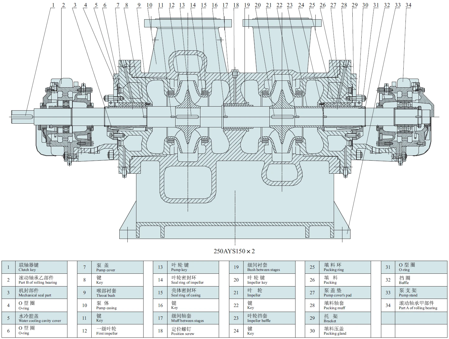 Structure drawing of Double-stage Double-suction Both Ends Supported AY Oil Pump